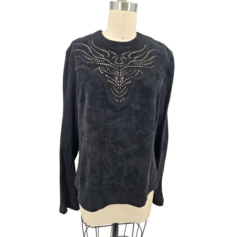 DNA Suede Leather Black Blouse Womens S Cut Outs Long Sleeve Netherlands